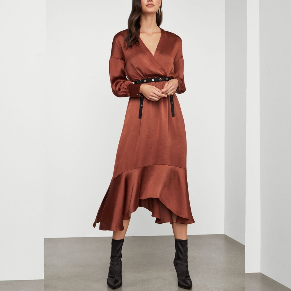🔥Bcbgmaxazaria Bronze Midi Grommet Belt Dr
